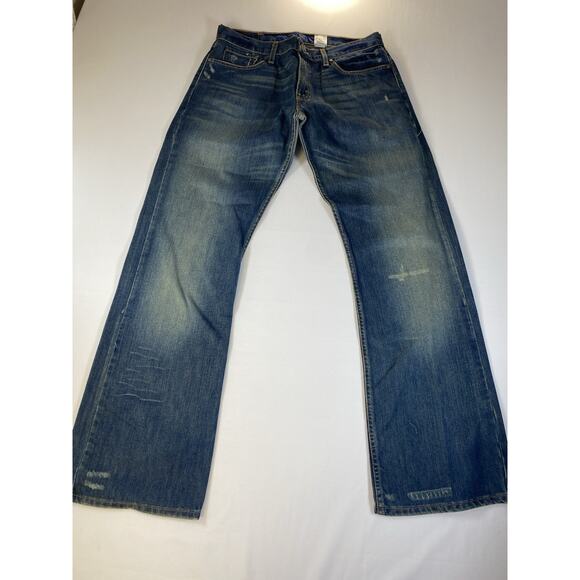 Vntg Levis Jeans Mens 34x33 Blue 527 Low Bootcut Distressed Denim Y2K Baggy - Picture 1 of 9